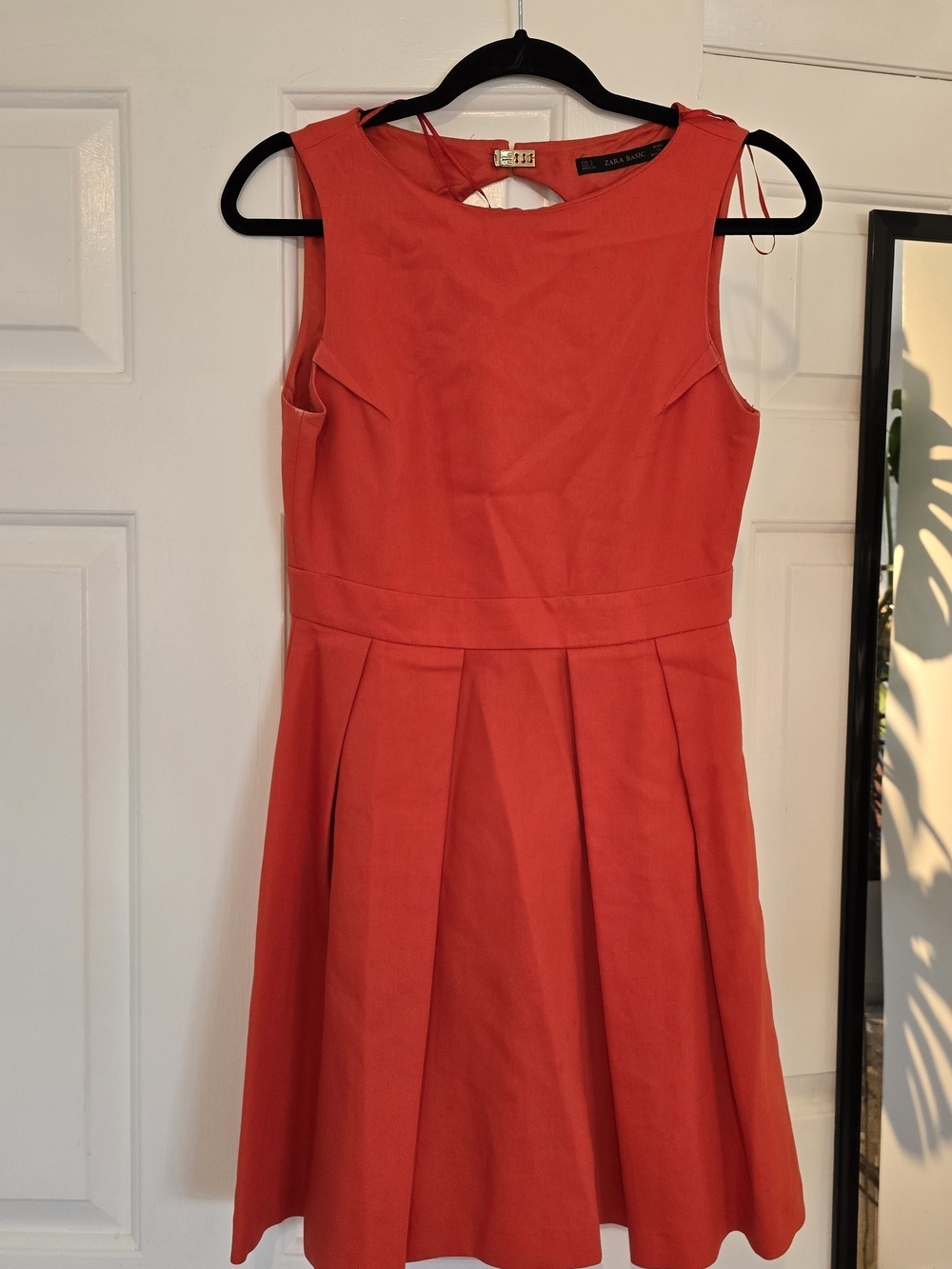 Zara Vibrant Coral Sleeveless Pleated Midi Dress